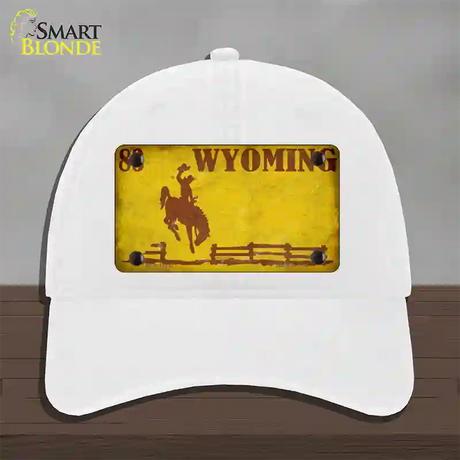 Wyoming Yellow Rusty Novelty License Plate Hat Unconstructed Cotton / White