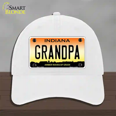 Indiana Grandpa Novelty License Plate Hat Unconstructed Cotton / White