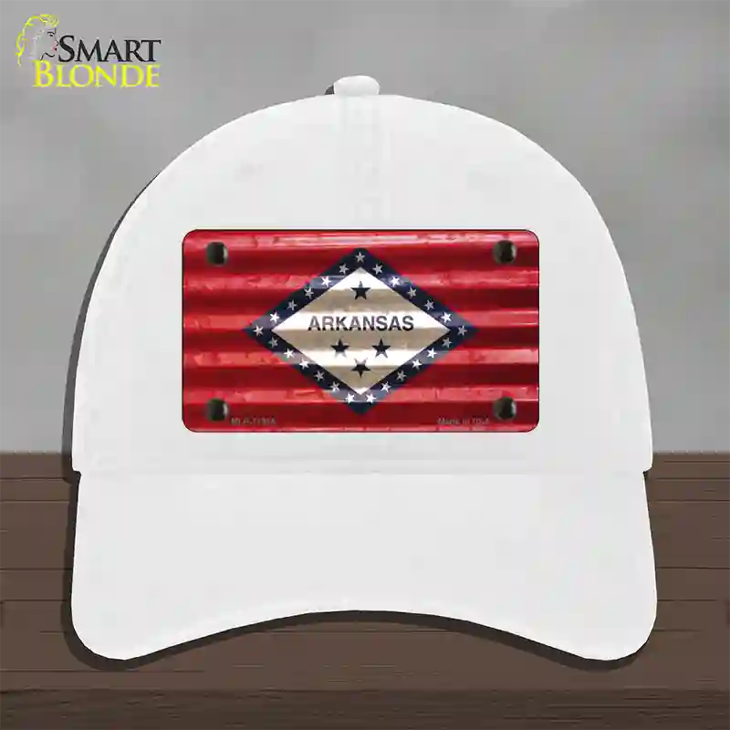 Arkansas Corrugated Flag Novelty License Plate Hat Unconstructed Cotton / White