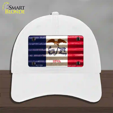 Iowa Corrugated Flag Novelty License Plate Hat Unconstructed Cotton / White