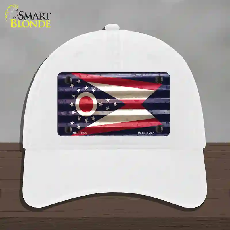 Ohio Corrugated Flag Novelty License Plate Hat Unconstructed Cotton / White