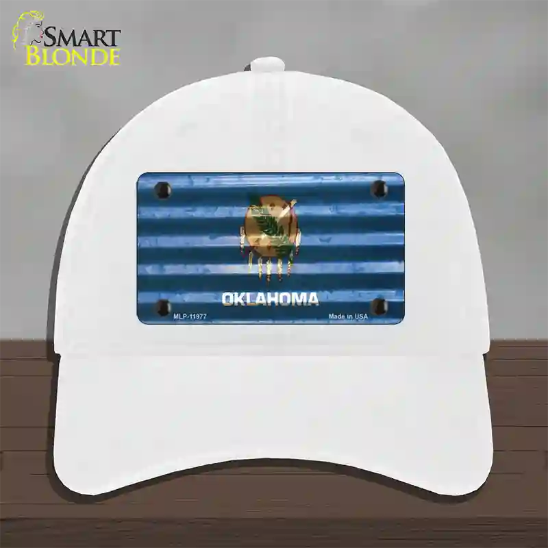 Oklahoma Corrugated Flag Novelty License Plate Hat Unconstructed Cotton / White