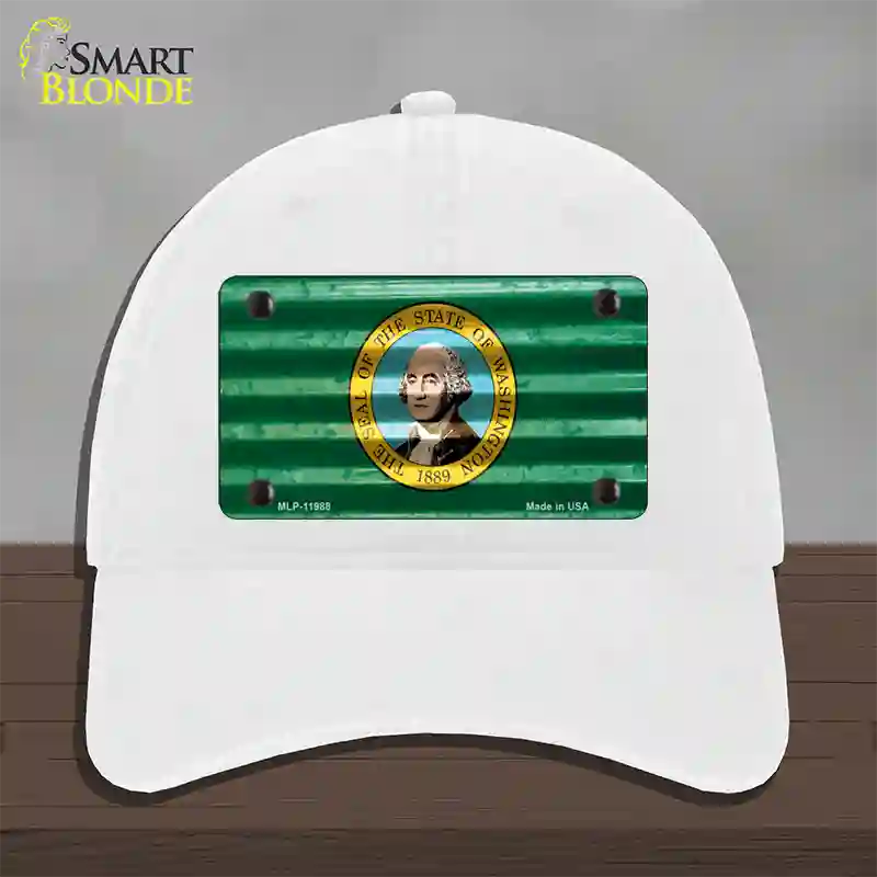 Washington Corrugated Flag Novelty License Plate Hat Unconstructed Cotton / White