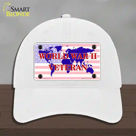 WW II Veteran Novelty License Plate Hat Unconstructed Cotton / White