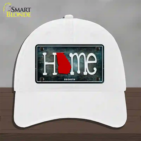 Georgia Home State Outline Novelty License Plate Hat Unconstructed Cotton / White