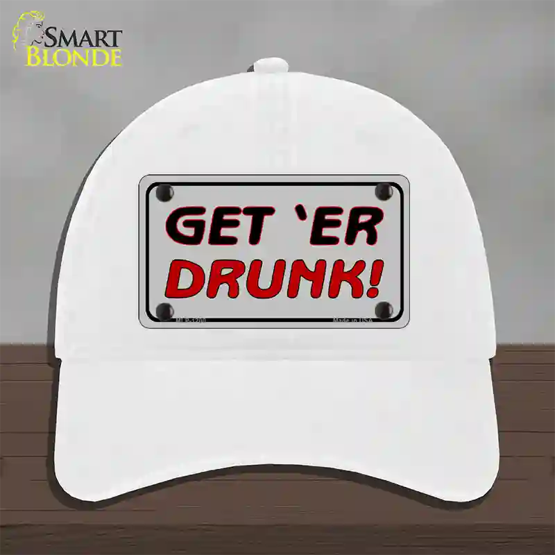 Get ER Drunk Novelty License Plate Hat Unconstructed Cotton / White