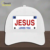 Jesus Loves You Novelty License Plate Hat Unconstructed Cotton / White