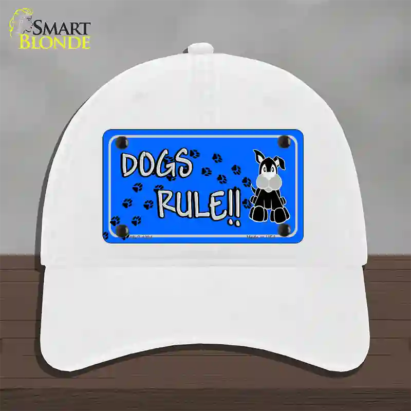 Dogs Rule Novelty License Plate Hat Tag Unconstructed Cotton / White