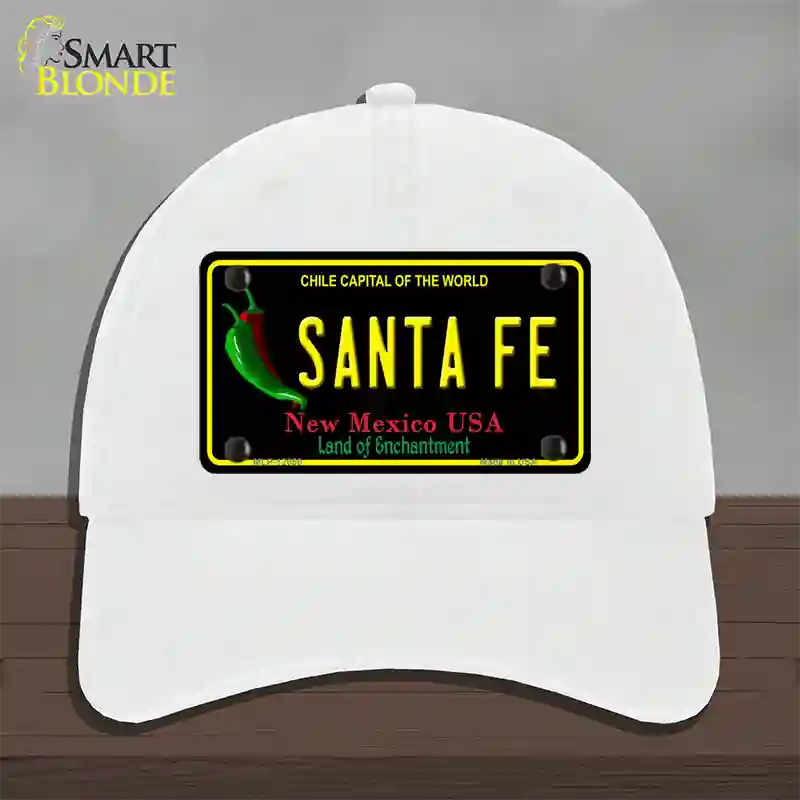 Santa Fe Black New Mexico Novelty License Plate Hat Unconstructed Cotton / White