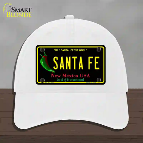 Santa Fe Black New Mexico Novelty License Plate Hat Unconstructed Cotton / White