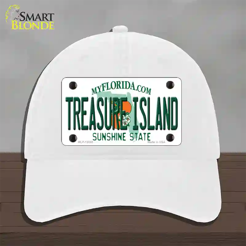 Florida Tresure Island Novelty License Plate Hat Unconstructed Cotton / White