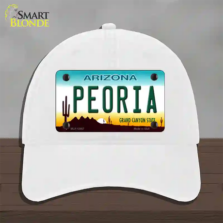 Peoria Arizona Novelty License Plate Hat Unconstructed Cotton / White