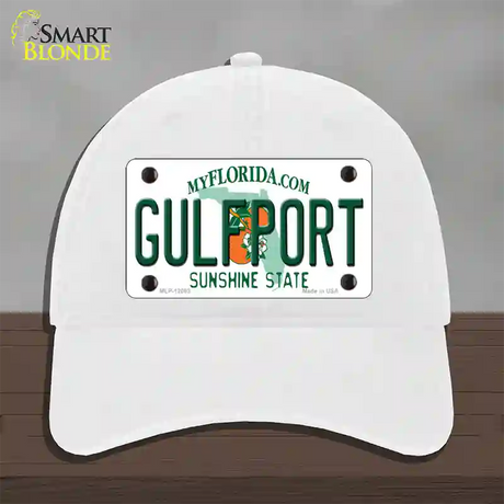 Florida Gulfport Novelty License Plate Hat Unconstructed Cotton / White