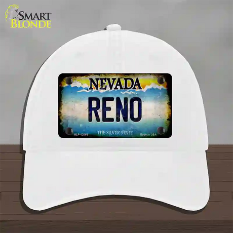 Nevada Reno Novelty License Plate Hat Unconstructed Cotton / White