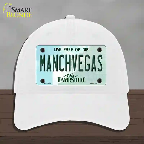 Manchvegas New Hampshire State Novelty License Plate Hat Unconstructed Cotton / White