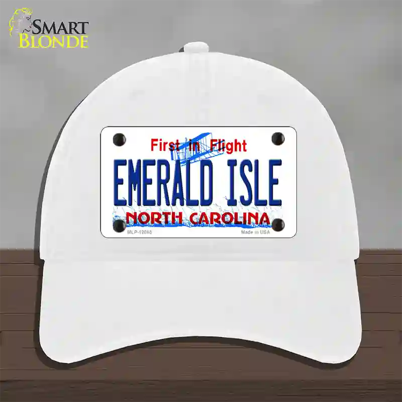 Emerald Island North Carolina State Novelty License Plate Hat Unconstructed Cotton / White