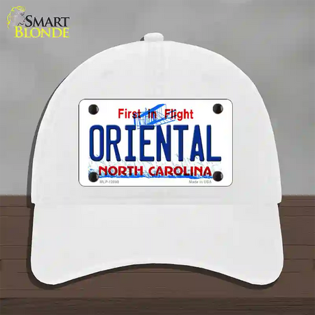 Oriental North Carolina State Novelty License Plate Hat Unconstructed Cotton / White