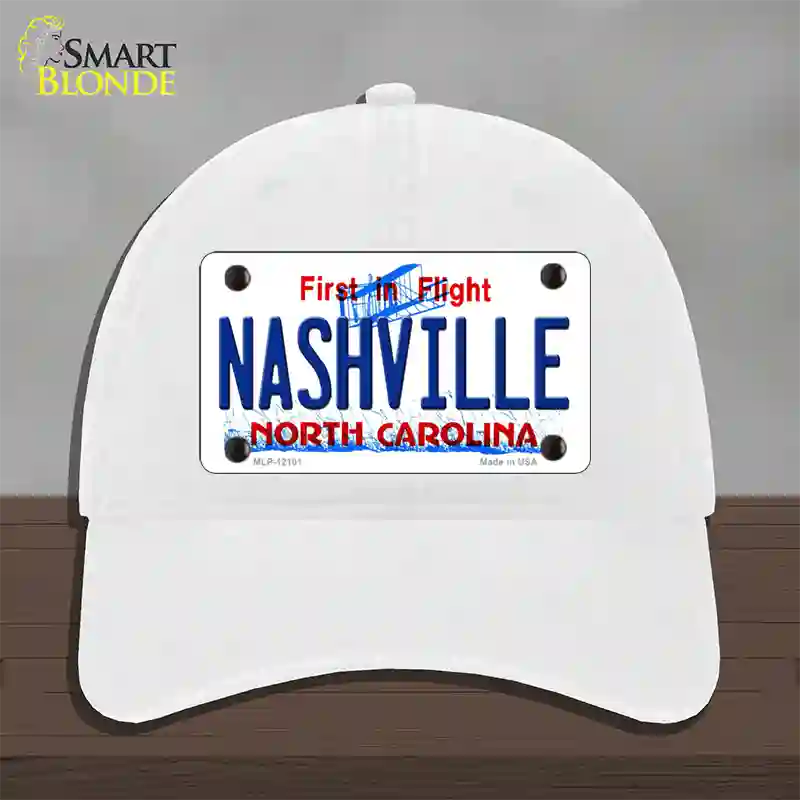 Nashville North Carolina State Novelty License Plate Hat Unconstructed Cotton / White