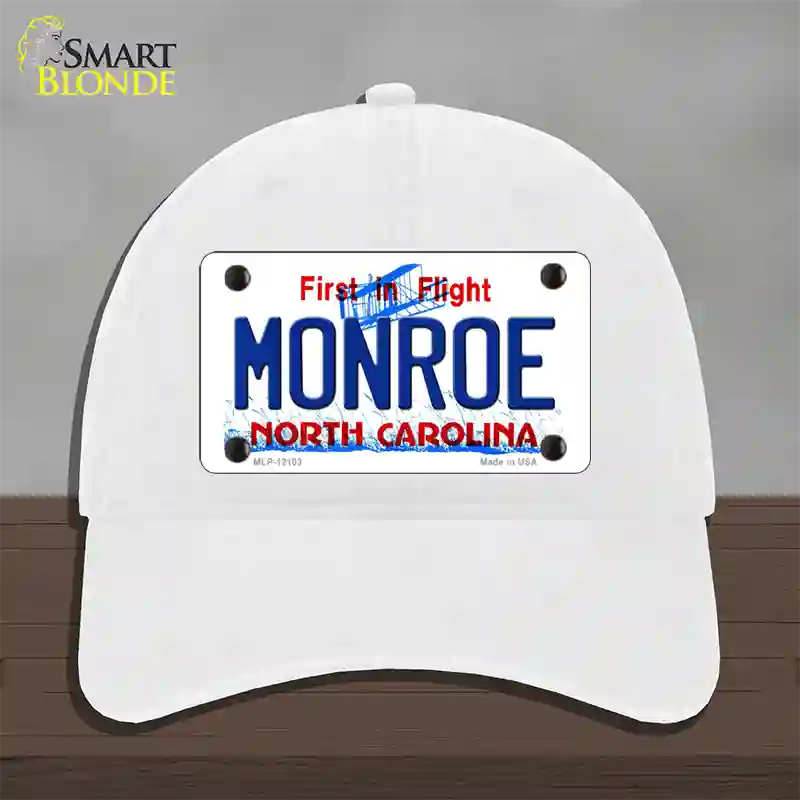 Monroe North Carolina State Novelty License Plate Hat Unconstructed Cotton / White