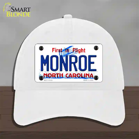 Monroe North Carolina State Novelty License Plate Hat Unconstructed Cotton / White