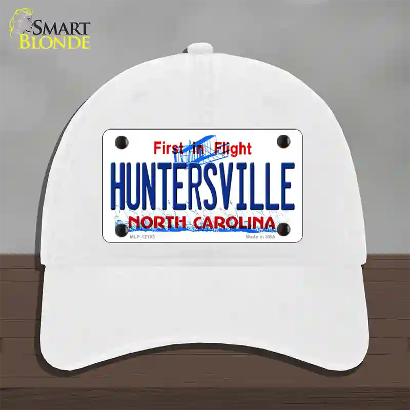 Huntersville North Carolina State Novelty License Plate Hat Unconstructed Cotton / White