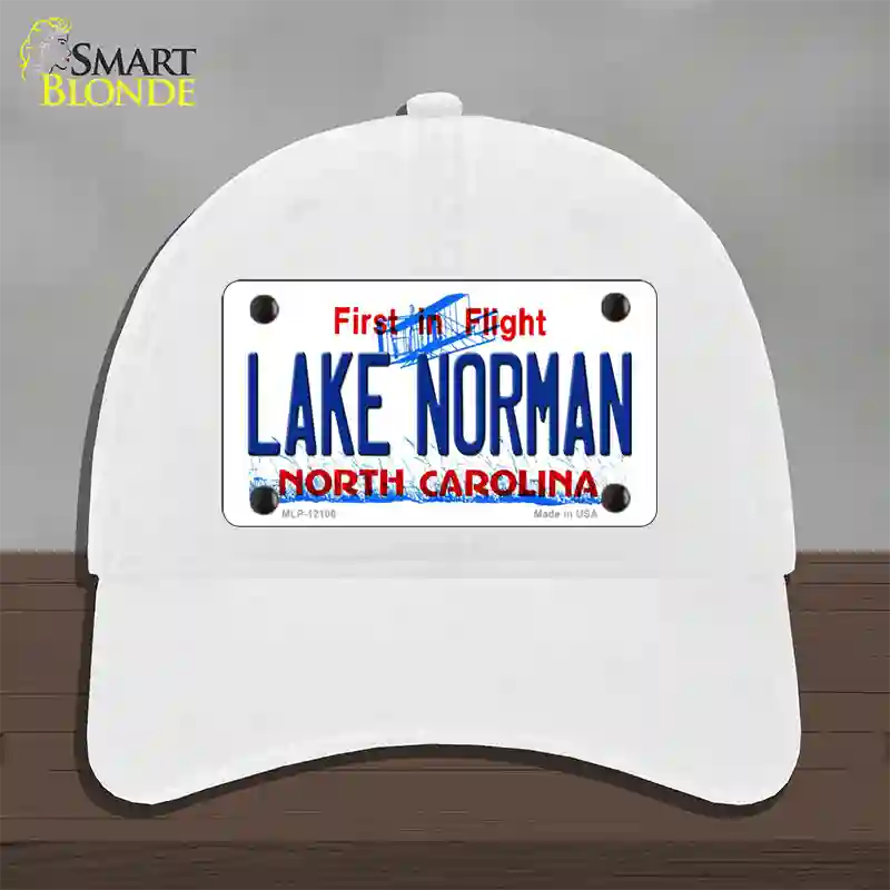 Lake Norman North Carolina State Novelty License Plate Hat Unconstructed Cotton / White