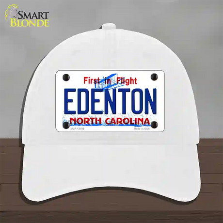 Edenton North Carolina State Novelty License Plate Hat Unconstructed Cotton / White