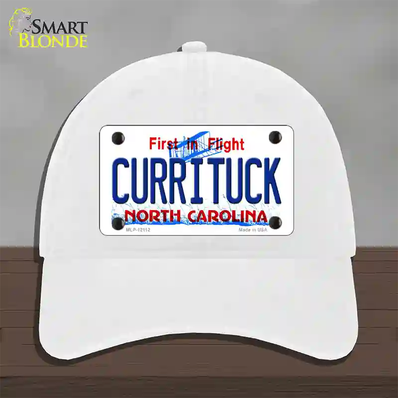 Currituck North Carolina State Novelty License Plate Hat Unconstructed Cotton / White