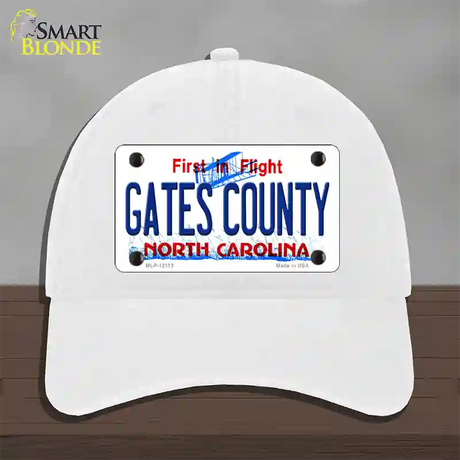 Gates County North Carolina State Novelty License Plate Hat Unconstructed Cotton / White