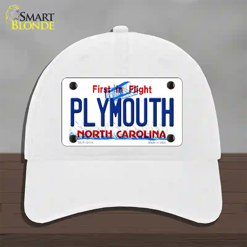 Plymouth North Carolina State Novelty License Plate Hat Unconstructed Cotton / White