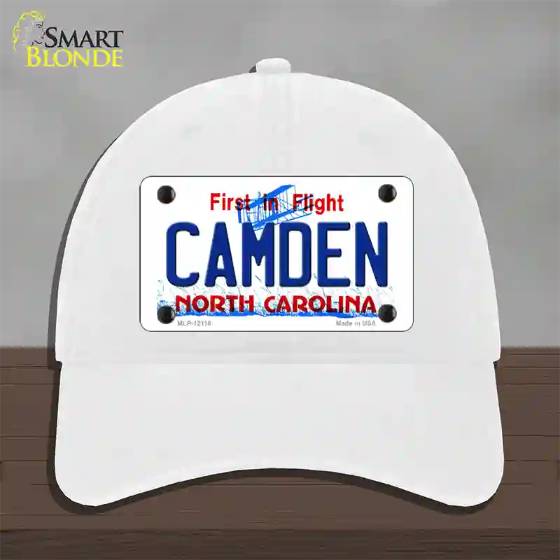 Camden North Carolina State Novelty License Plate Hat Unconstructed Cotton / White