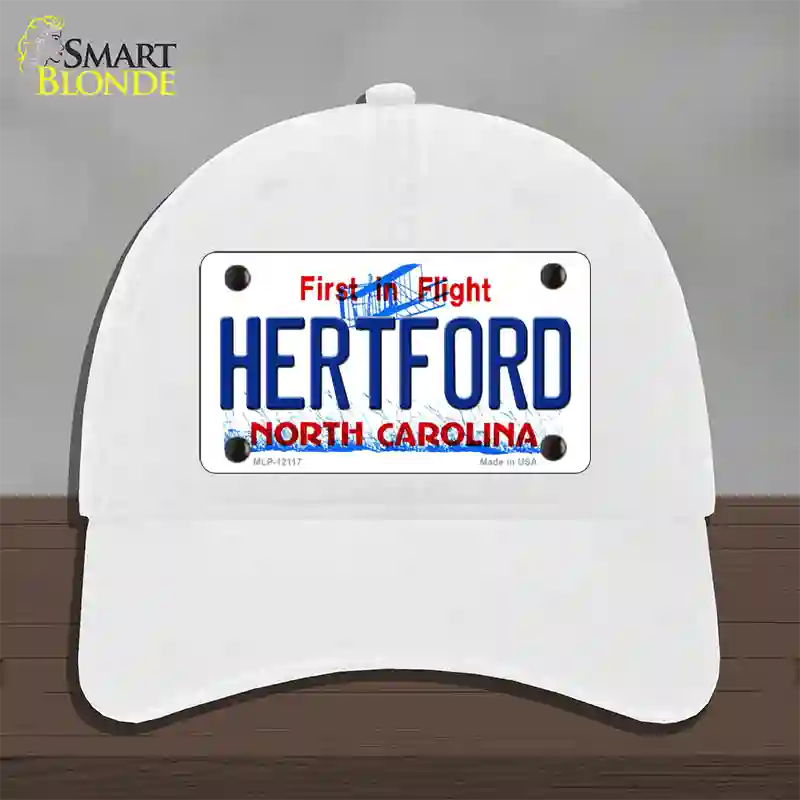 Hertford North Carolina State Novelty License Plate Hat Unconstructed Cotton / White