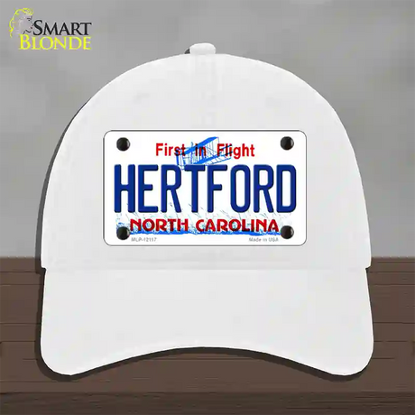 Hertford North Carolina State Novelty License Plate Hat Unconstructed Cotton / White