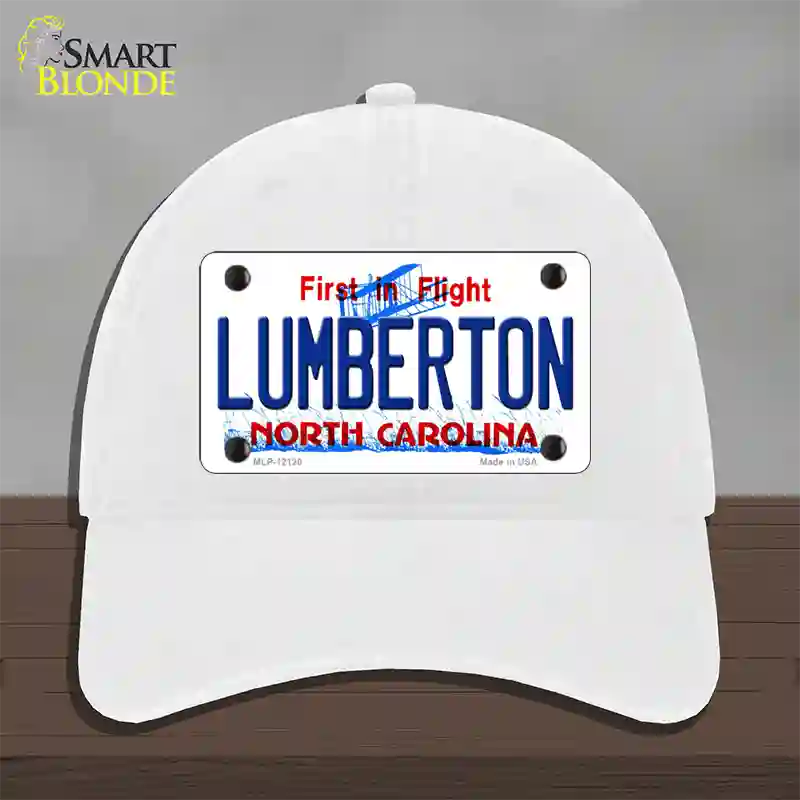 Lumberton North Carolina State Novelty License Plate Hat Unconstructed Cotton / White