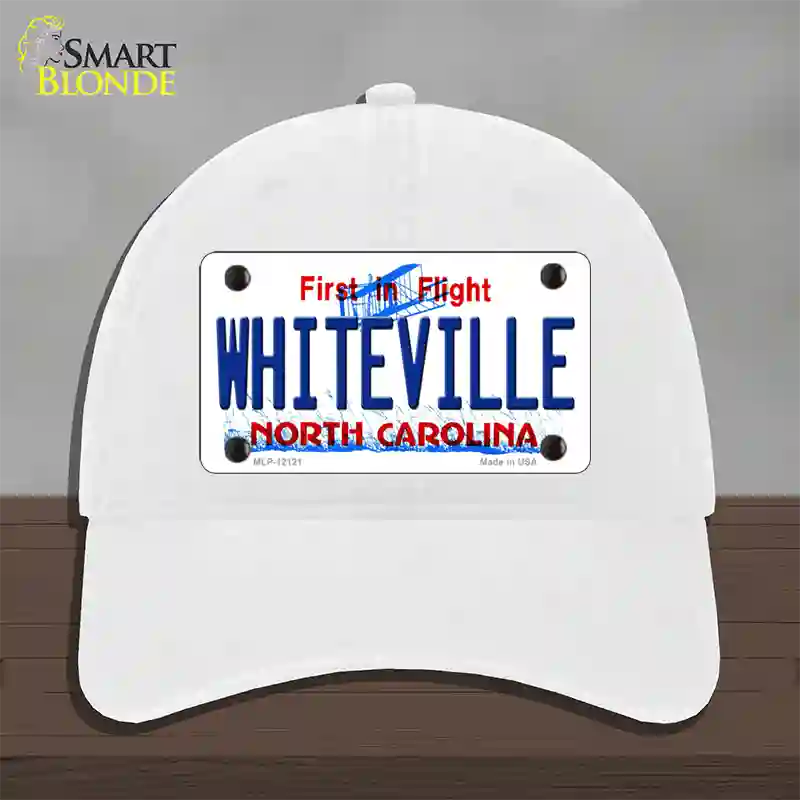 Whiteville North Carolina State Novelty License Plate Hat Unconstructed Cotton / White