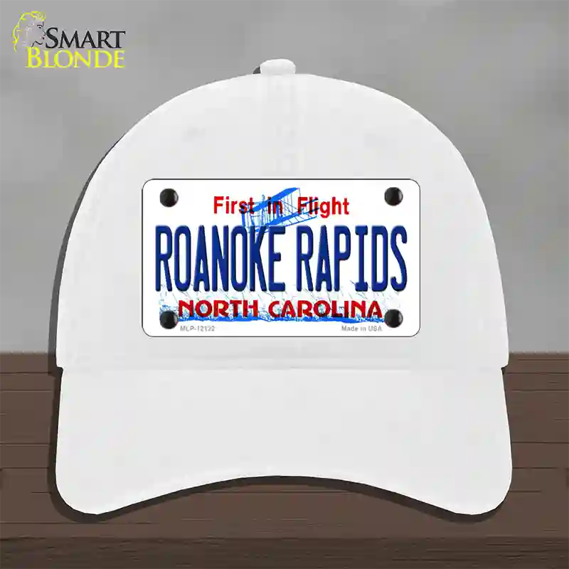 Roanoke Rapids North Carolina State Novelty License Plate Hat Unconstructed Cotton / White