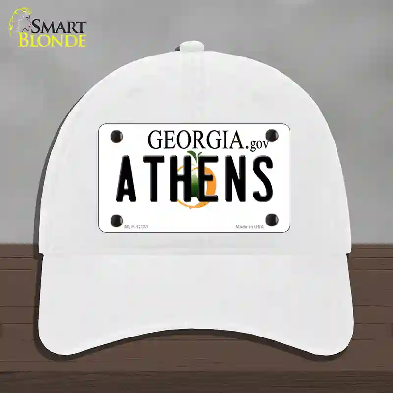 Athens Georgia State Novelty License Plate Hat Unconstructed Cotton / White