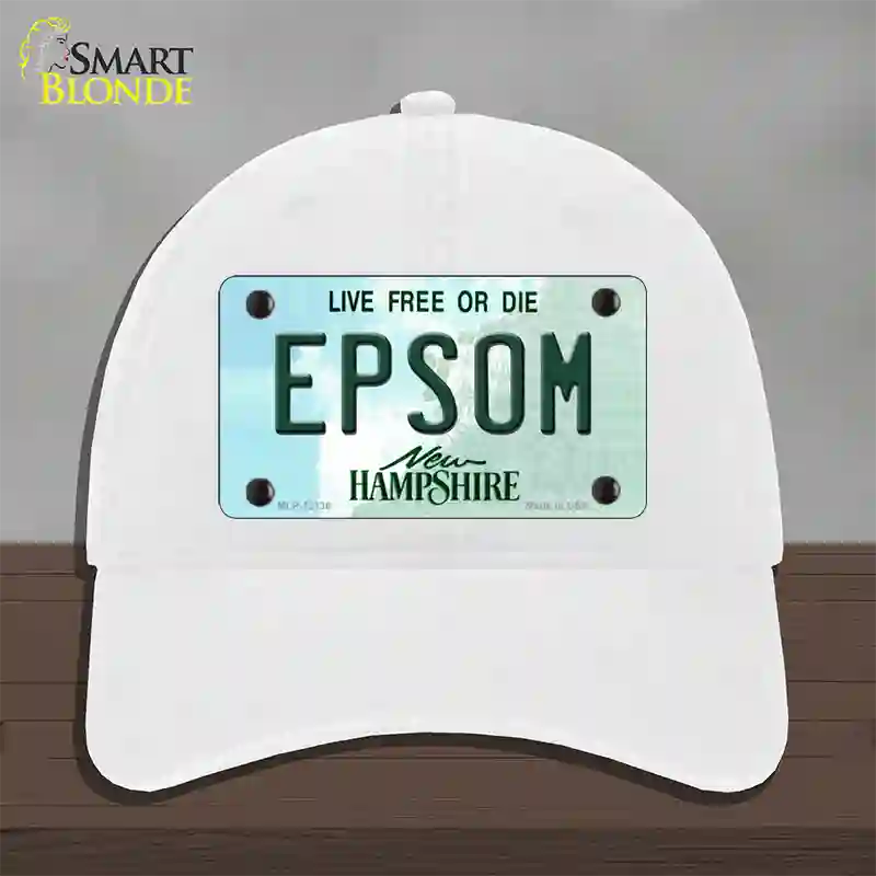 Epsom New Hampshire Novelty License Plate Hat Unconstructed Cotton / White