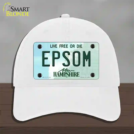 Epsom New Hampshire Novelty License Plate Hat Unconstructed Cotton / White