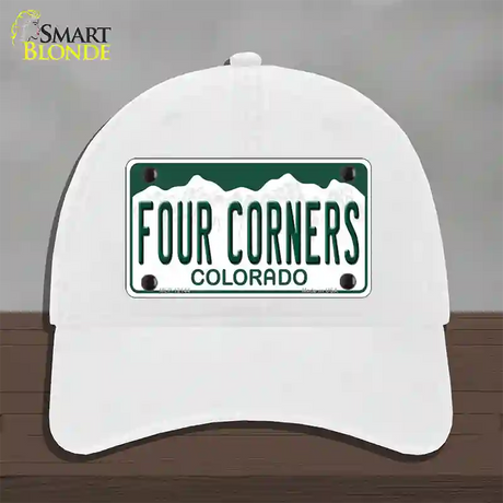 Four Corners Colorado Novelty License Plate Hat Unconstructed Cotton / White