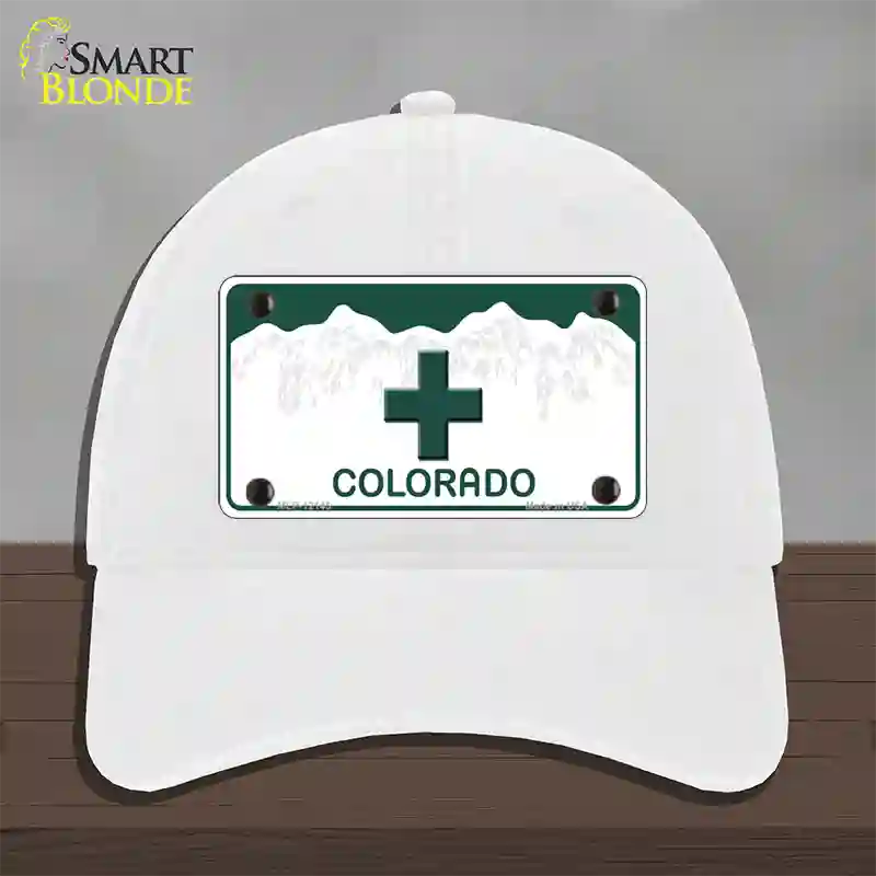 Marajuana Cross Colorado Novelty License Plate Hat Unconstructed Cotton / White