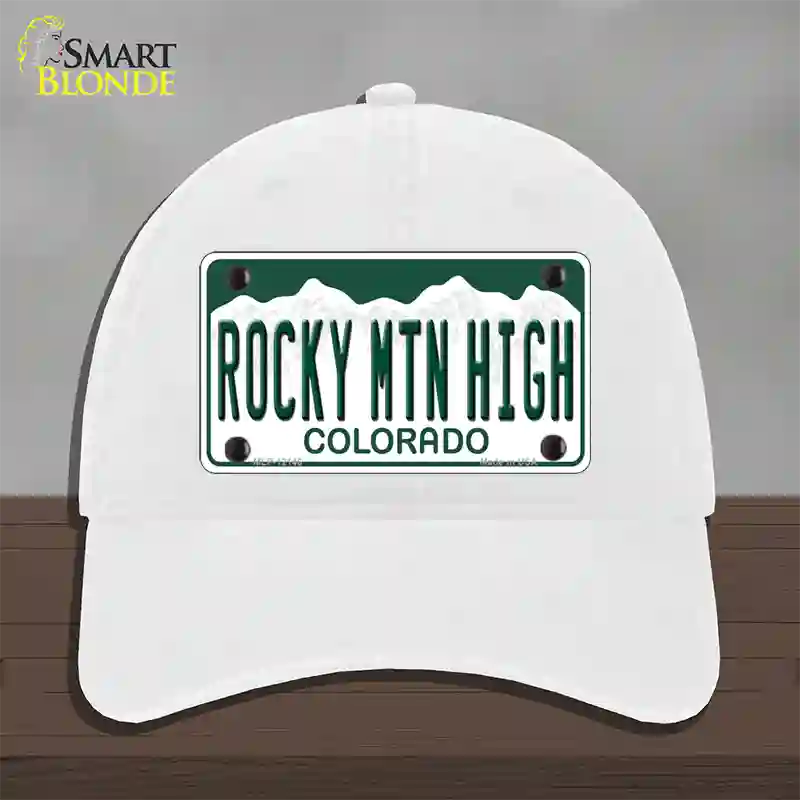 Rocky Mountain High Colorado Novelty License Plate Hat Unconstructed Cotton / White