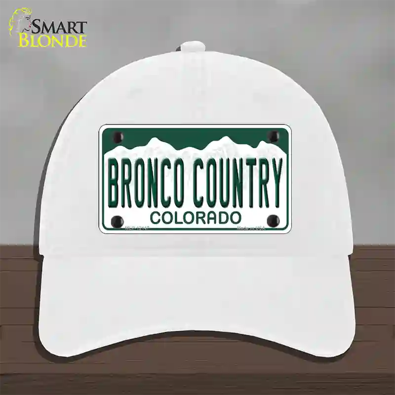 Bronco Country Colorado Novelty License Plate Hat Unconstructed Cotton / White