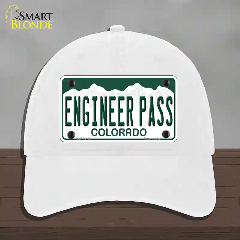 Engineer Pass Colorado Novelty License Plate Hat Unconstructed Cotton / White