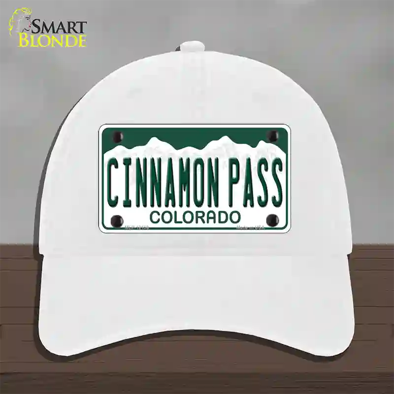 Cinnamon Pass Colorado Novelty License Plate Hat Unconstructed Cotton / White