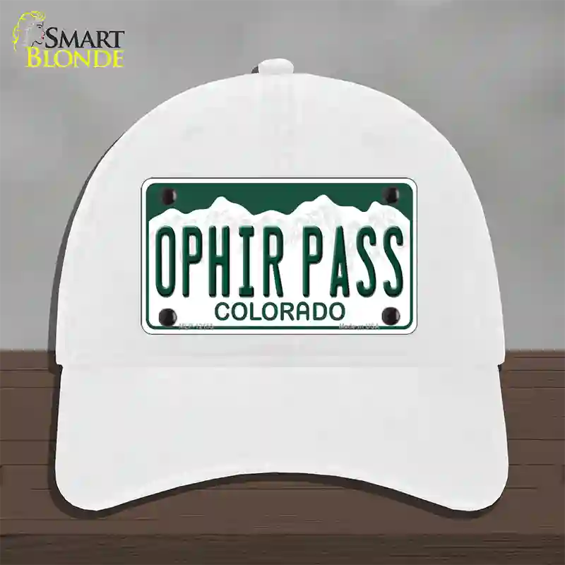 Ophir Pass Colorado Novelty License Plate Hat Unconstructed Cotton / White