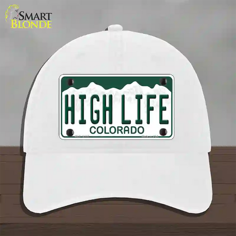 High Life Colorado Novelty License Plate Hat Unconstructed Cotton / White