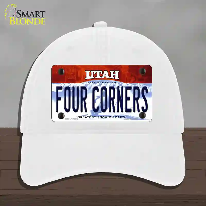 Utah Four Corners Novelty License Plate Hat Unconstructed Cotton / White