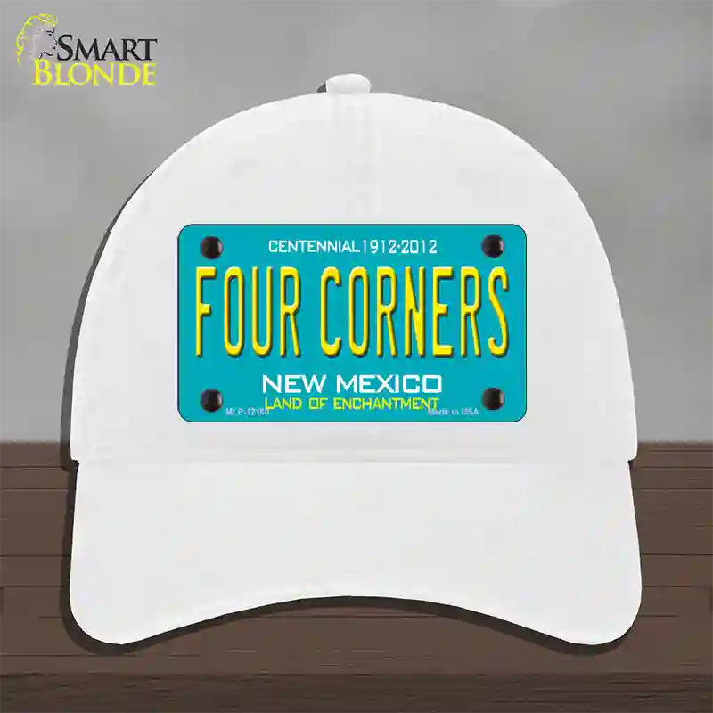 Four Corners Teal New Mexico Novelty License Plate Hat Unconstructed Cotton / White