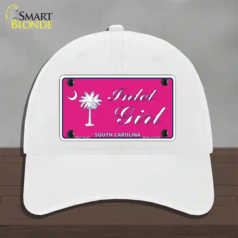 Inlet Girl SC Pink Novelty License Plate Hat Unconstructed Cotton / White